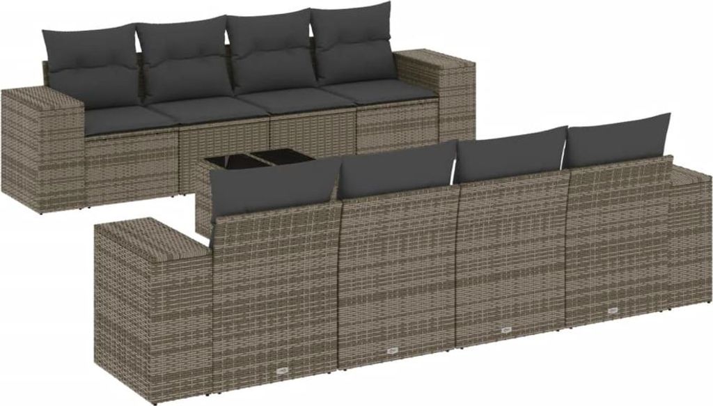 vidaXL 9-tlg. Garten-Sofagarnitur mit Kissen Grau Poly Rattan