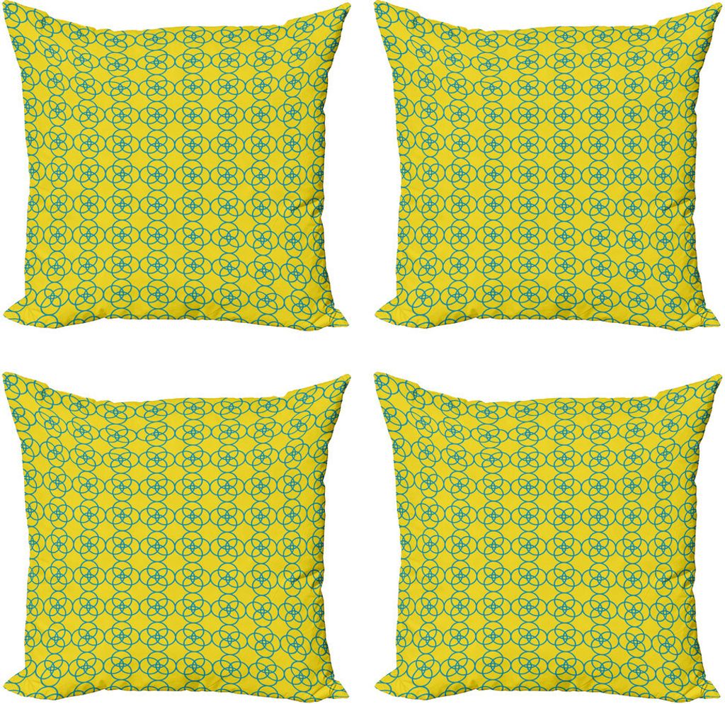 ABAKUHAUS Geometrisch Kissenbezug Set (4 Stück), Moderne Kreis-Ketten-Kunst, Moderner Doppelseitiger Digitaldruck, 60 cm x 60 cm, Mustard Seeblaue
