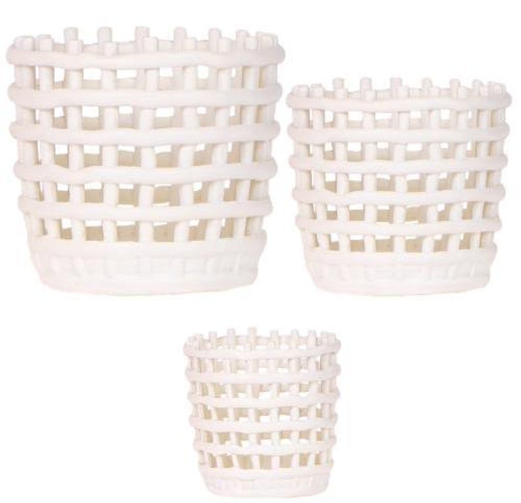 Mesh White Übertopf Set 3er – Ø6cm Ø9cm Ø12cm – weiße Keramik Übertöpfe im offenen Mesh Design – moderne Dekotöpfe für Zimmerpflanze...