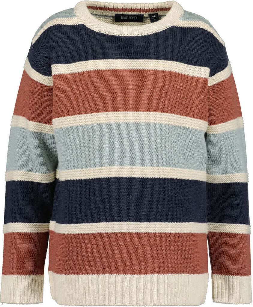 Blue Seven Kinder Jungen Pullover mit Streifen - Pulli mit Rundhalsausschnitt in Offwhite Größe 92