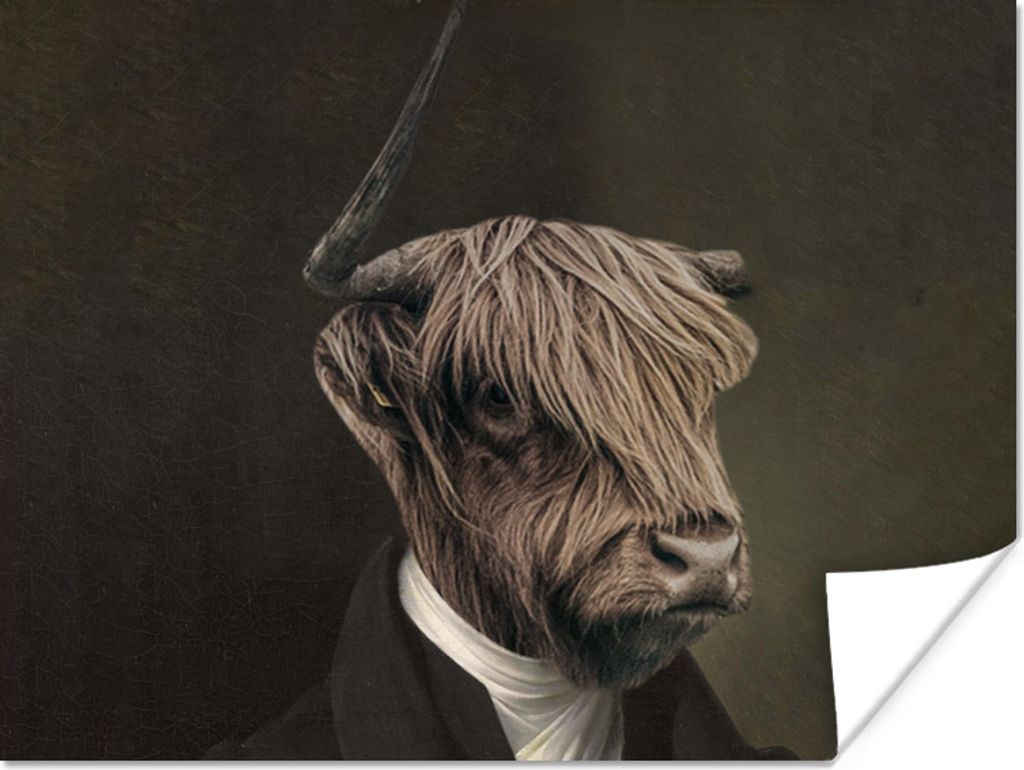 MuchoWow Poster Schottischer Highlander - Malerei - Tierkopf 40x30 cm - Plakate für die Wände - Poster Wohnzimmer