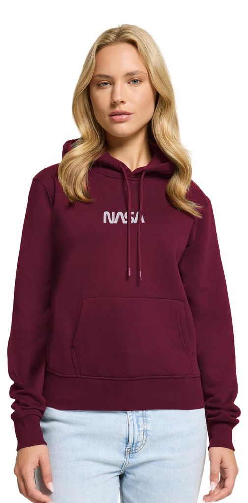 Spreadshirt Nasa Logo Weiß Stick Damen Premium Hoodie, M, Burgunderrot