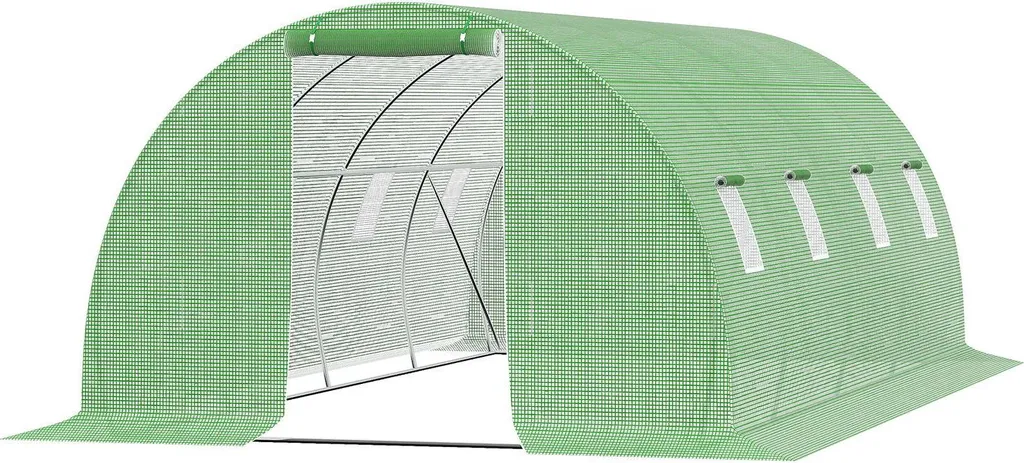 Serre tunnel de jardin 6x3m en film polyéthylène avec 8 fenêtres latérales
