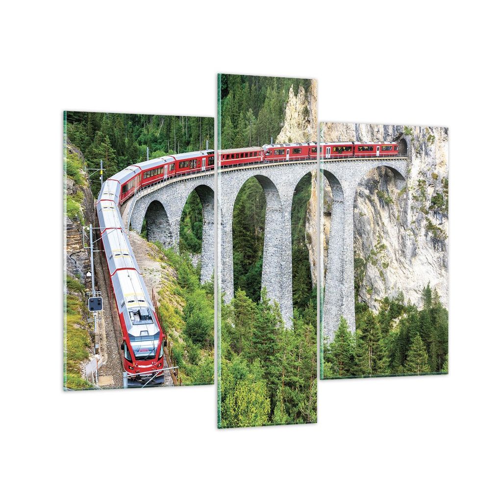Bilder auf glas - 3 Teile - Viadukt Landwasser Zug - 95x80cm - Glasbilder - Wandbilder - Bilder - zum Aufhängen bereit - Wanddekoration aus Glas -...