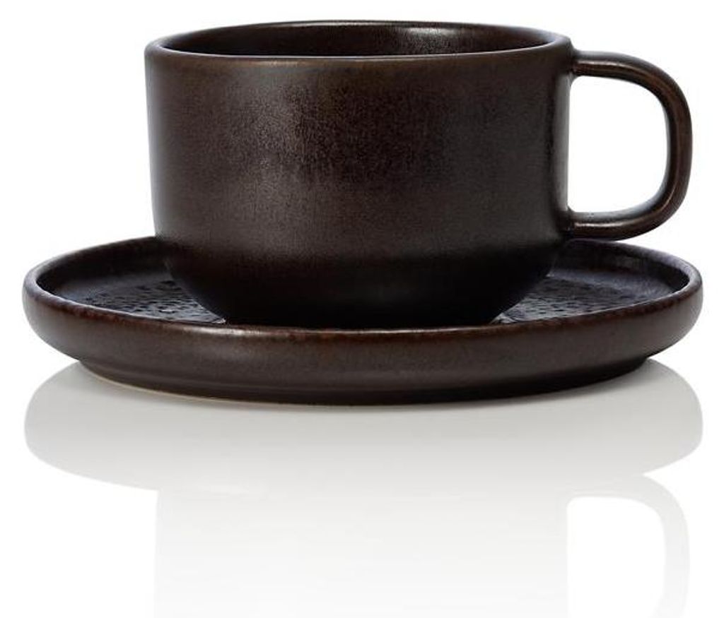 12x Ober- und Untertasse Kaffeetasse 220 ml Steinzeug ROCKZZERO One Metallic Brown / braun