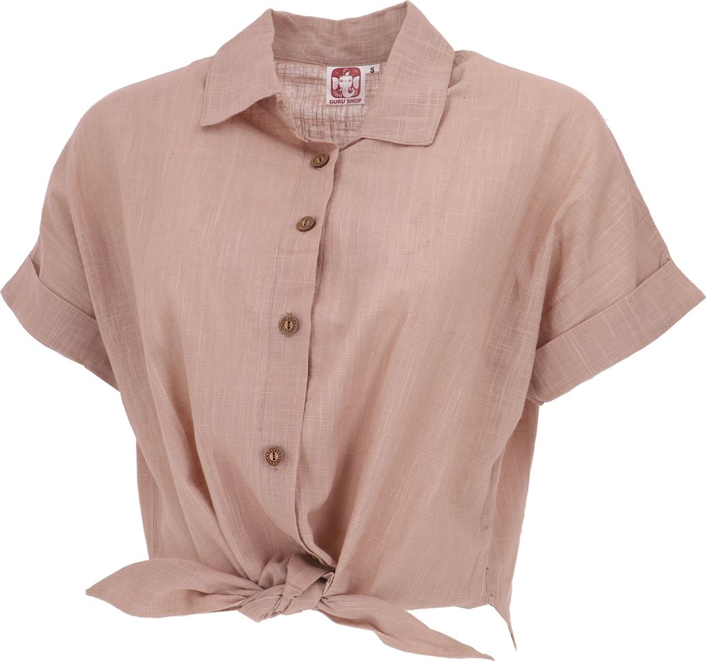 Leichte Baumwoll Bluse, Sommerbluse zum Binden - Cappuccino, Damen, Hellbraun, Baumwolle, Größe: L