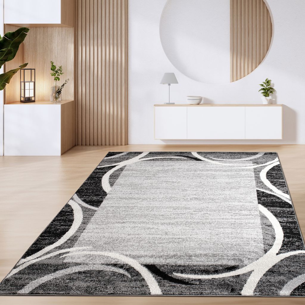 Teppich Wohnzimmer Kurzflor Marokkanische Kreis Und Bordüren Muster Modern Grösse 60x100 cm