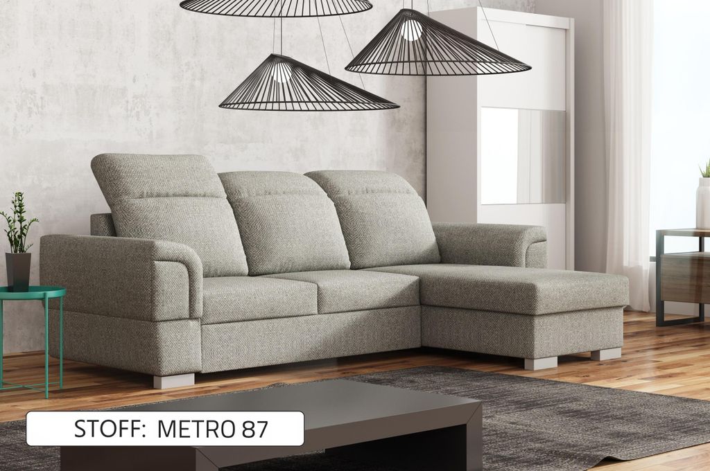 Chilly Siena Schlafsofa Ecksofa 255x158 cm –Schlaffunktion 203x123 cm, Bettkasten & universell rechts/links montierbar - Metro 87