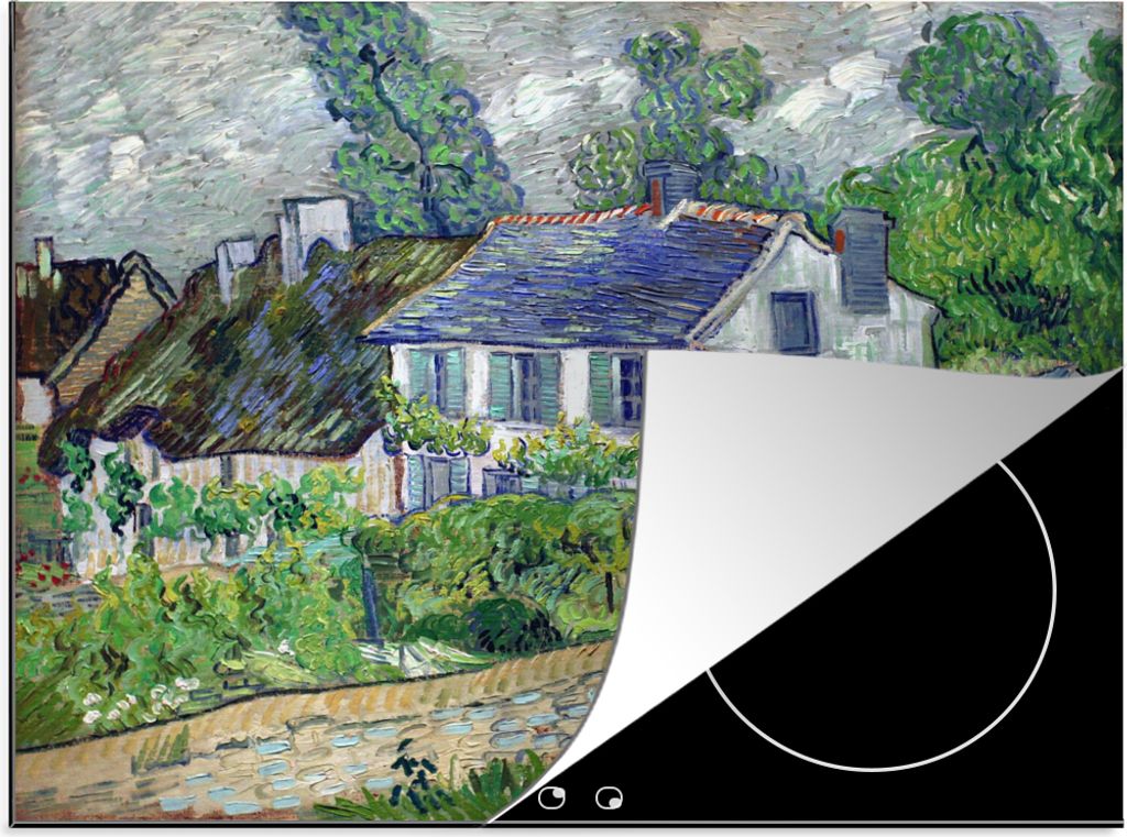 KitchenYeah Herdabdeckplatte Haus in Auvers - Vincent van Gogh , 59x51cm, Küche Deko, Glaskeramikfeld Herdabdeckung, Abdeckplatte fùr Kochfeld