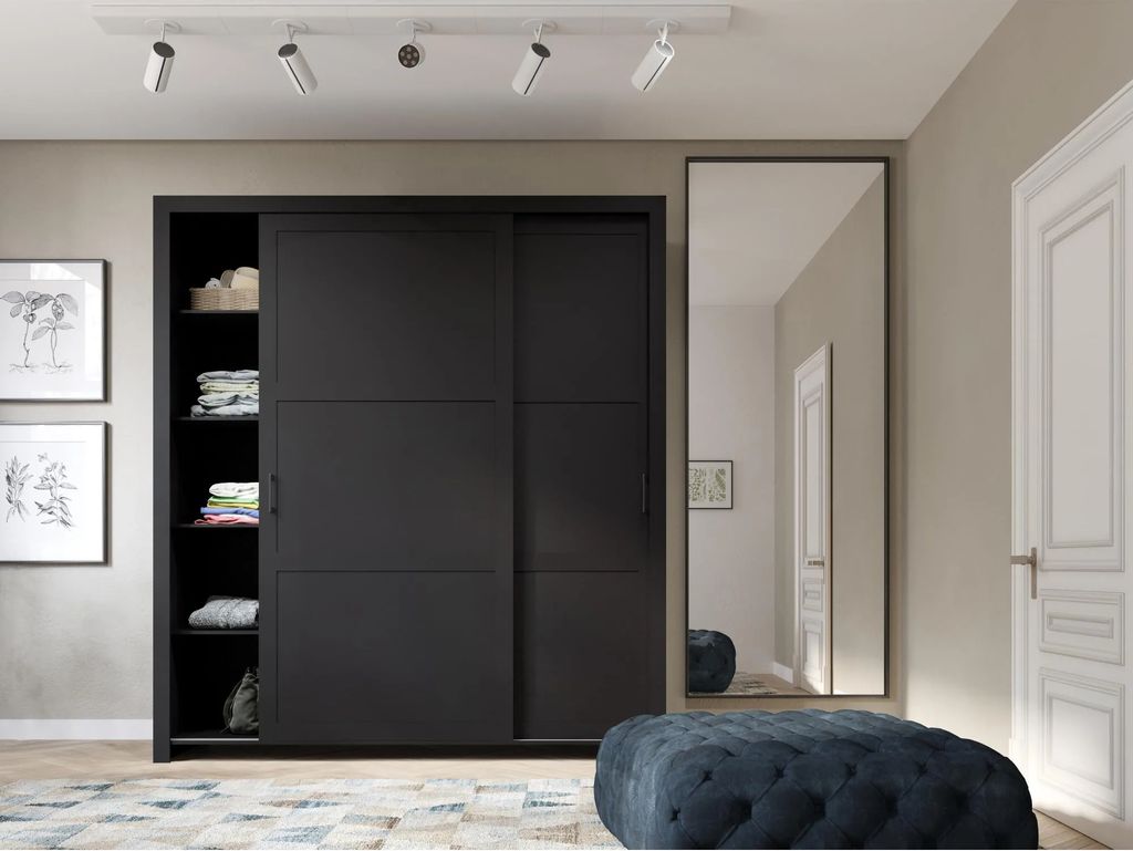 Kleiderschrank FRAMA 185cm Schwarz Schiebetürenschrank