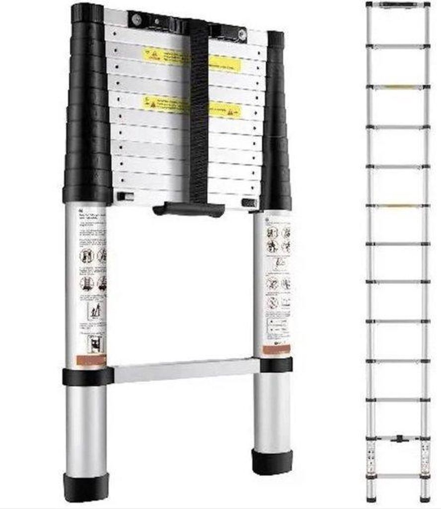 Teleskopische Arbeitsschutzhöhe 380 cm - 170 kg Tragfähigkeit - Aluminium - Umpackbare Leiter