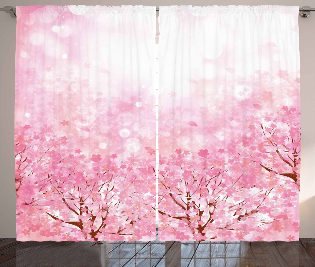 ABAKUHAUS Blassrosa Rustikaler Vorhang, Japanischer Sakura-Baum, Wohnzimmer Universalband Gardinen mit Schlaufen und Haken, 280 x 225 cm, Grautöne