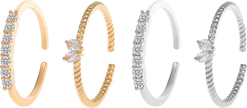 2/4 Stück Fingerring Herz glänzender Zirkonia eingelegte Öffnung verstellbares Fingerband Schmuckzubehör