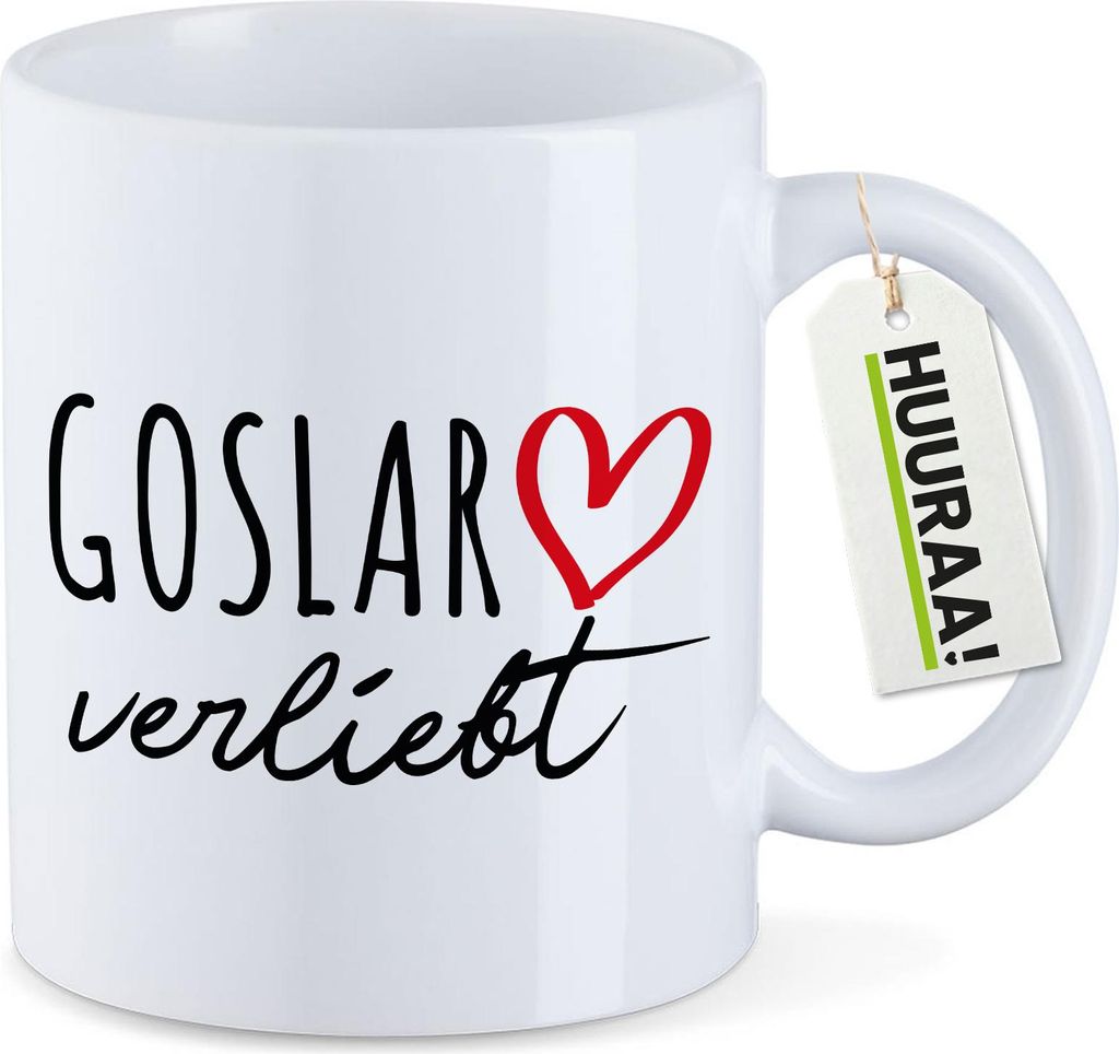 Huuraa Kaffeetasse Goslar verliebt 330ml Weiß Keramik Kaffeebecher Geschenkidee
