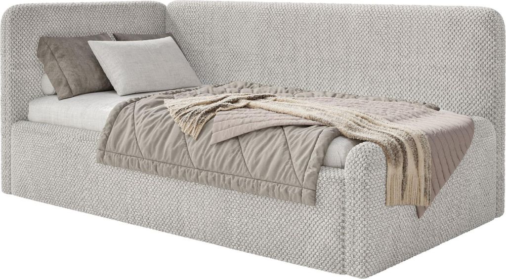 Selsey Fanko – Jugendbett 90x200 cm mit Matratze, Kopfteil links, Plüsch, Graubeige