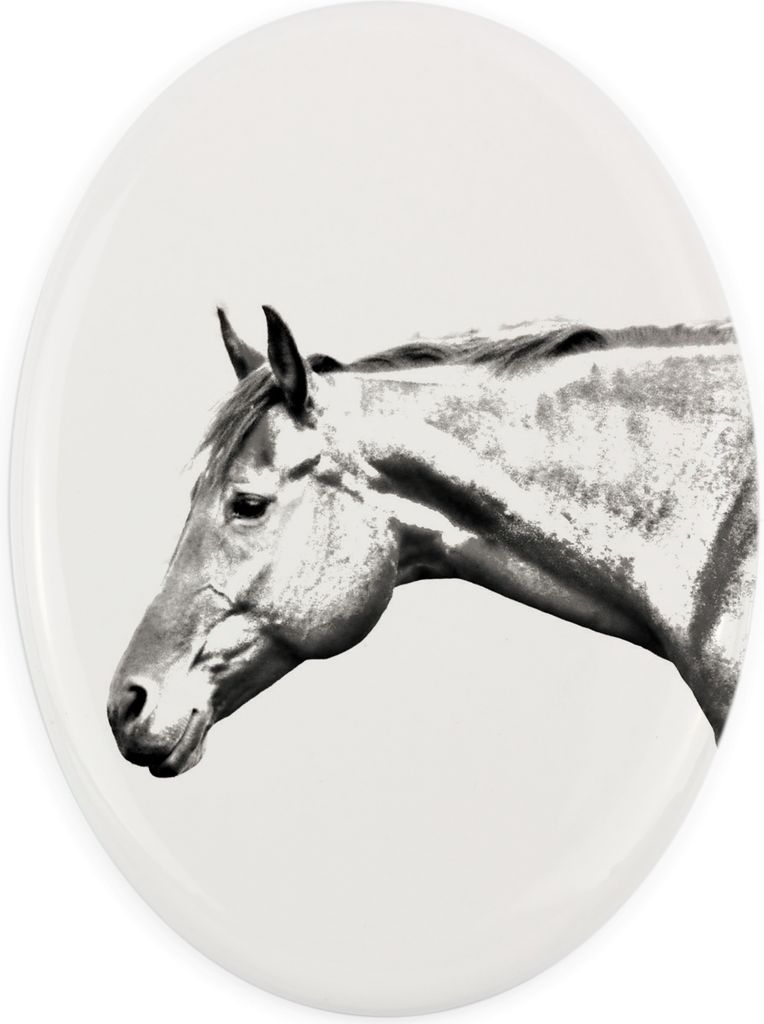 Amerikanisches Quarter Horse - Gedenktafel mit einem Pferdefoto, Grabplatte mit Druck, personalisierte ovale Platte von Art-Dog.