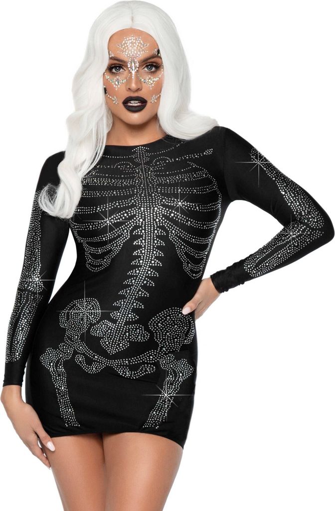 Skelett Strasskleid schwarz Größe: S