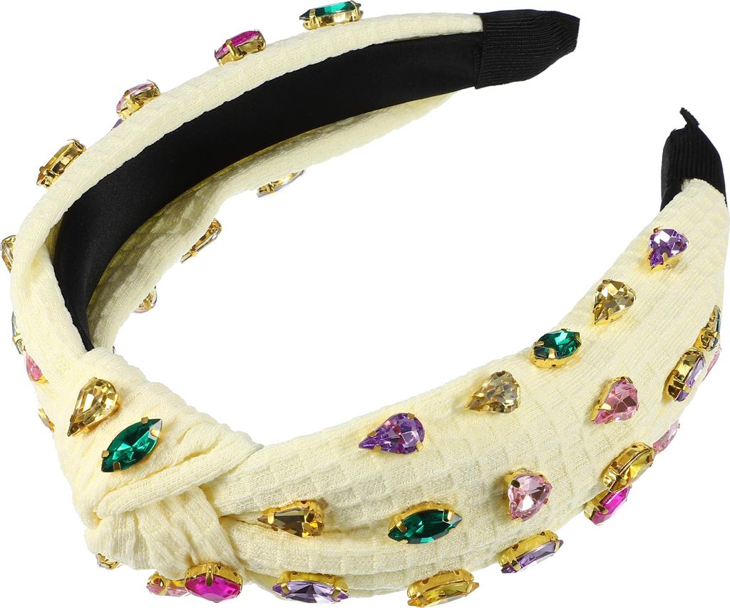 Strassbesetztes, geknotetes Retro-Haarband, rutschfestes, breites Haarband für Mädchen und Frauen, Beige, 13 x 3 cm