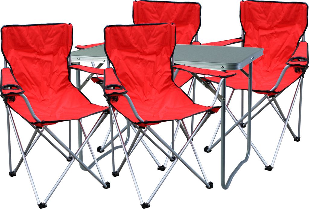 5-teiliges Campingmöbel Set Rot 4x Stuhl inkl. Tasche + 1x Tisch