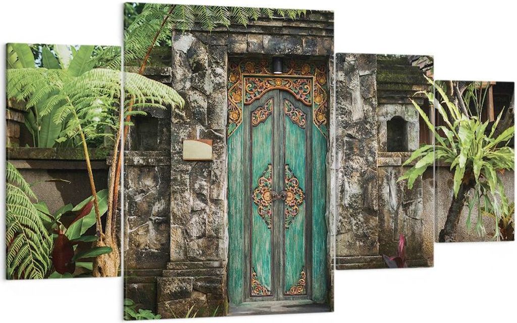 Bild auf Leinwand - Leinwandbild - 4 Teile - Tor Tür Grün - 160x90cm - Wand Bild - Wanddeko - Wandbilder - Leinwanddruck - Bilder - Wanddekoratio...