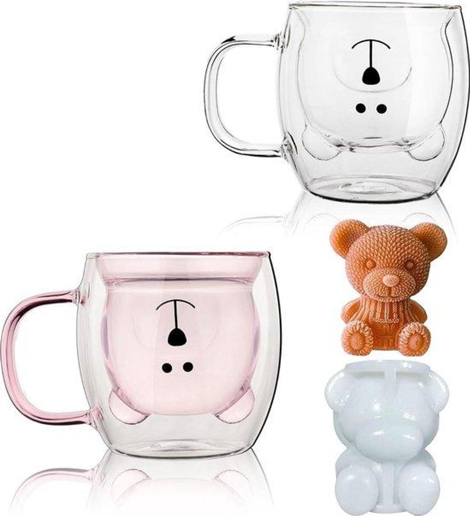 Doppelwandige Glas-Mokken-Set 8 oz weiß rosa Isoliert