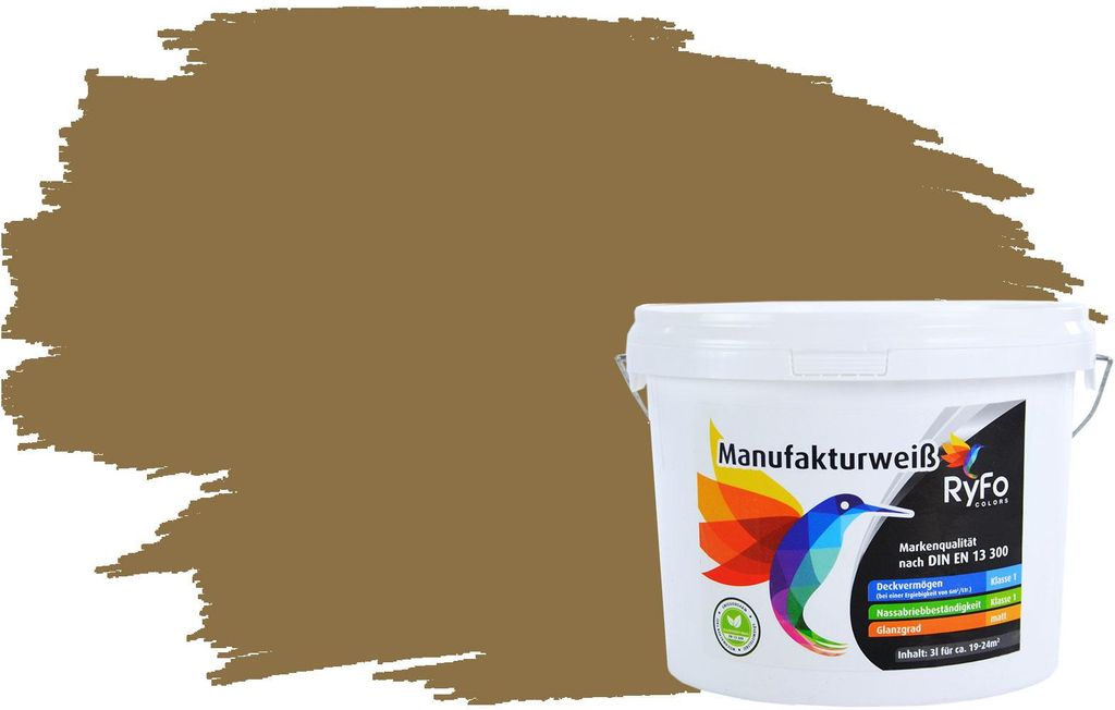 RyFo Colors Bunte Wandfarbe Manufakturweiß Grünbraun 3l - weitere Grau Farbtöne und Größen erhältlich, Deckkraft Klasse 1, Nassabrieb Klasse 1