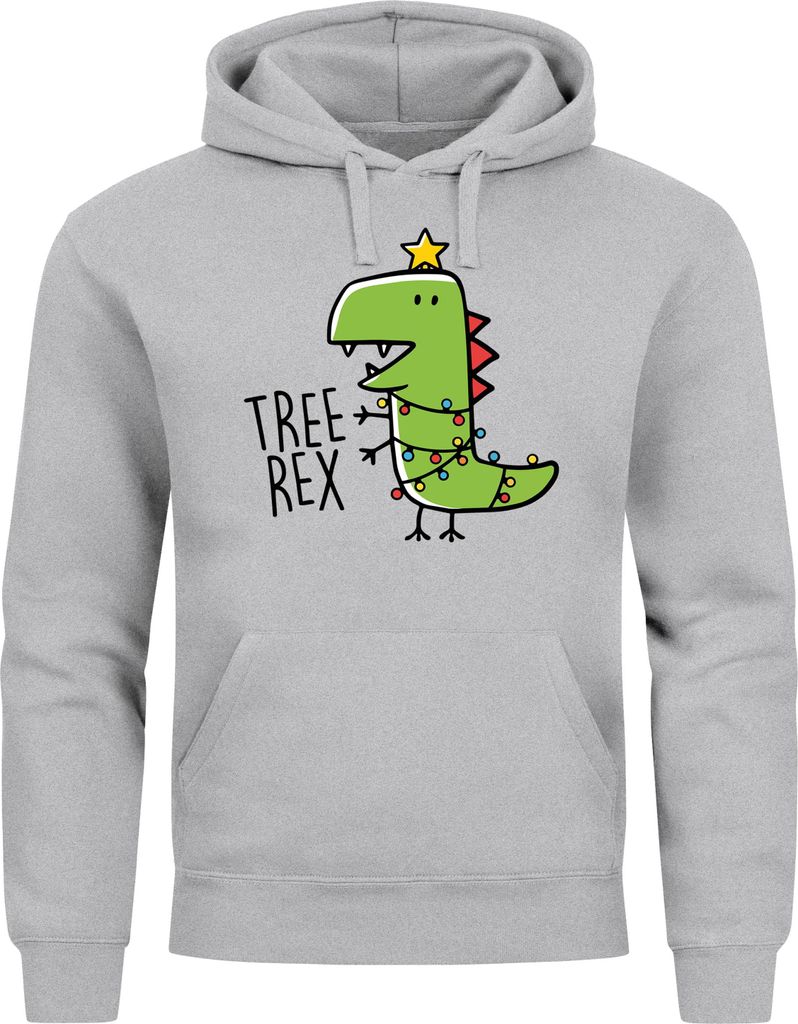 Hoodie Herren Tree Rex Kapuzen-Pullover Weihnachtspullover Dinosaurier Grafik Print XMAS Outfit Lustig Männer Moonworks