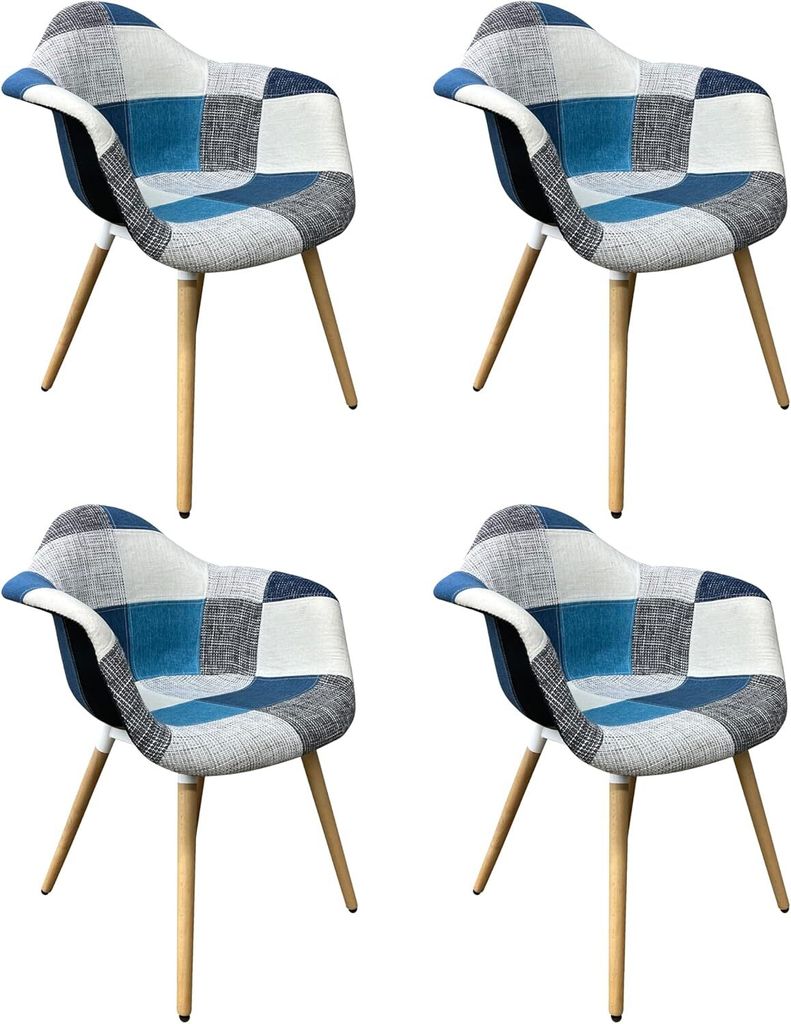 Lina Ria Esszimmerstuhl im modernen Design, Samt, mit ArmlehnenBeine aus Buchenholz Bequemer, Ergonomisch Wohnzimmer Küchenstuhl - 4er Set - Blau