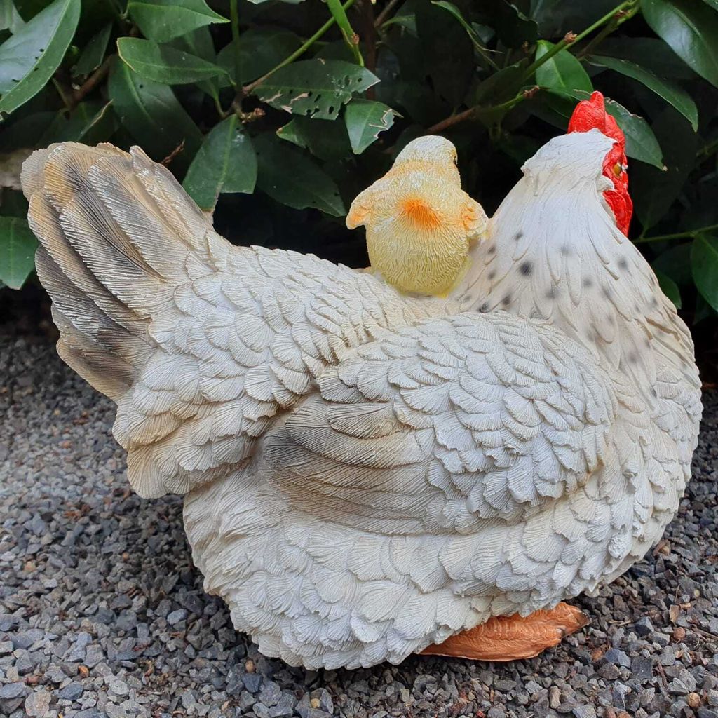 Gartenfigur Huhn Mit Küken – 32 Cm Hoch, Wetterfest Aus Kunstharz, Naturgetreue Deko Für Draußen