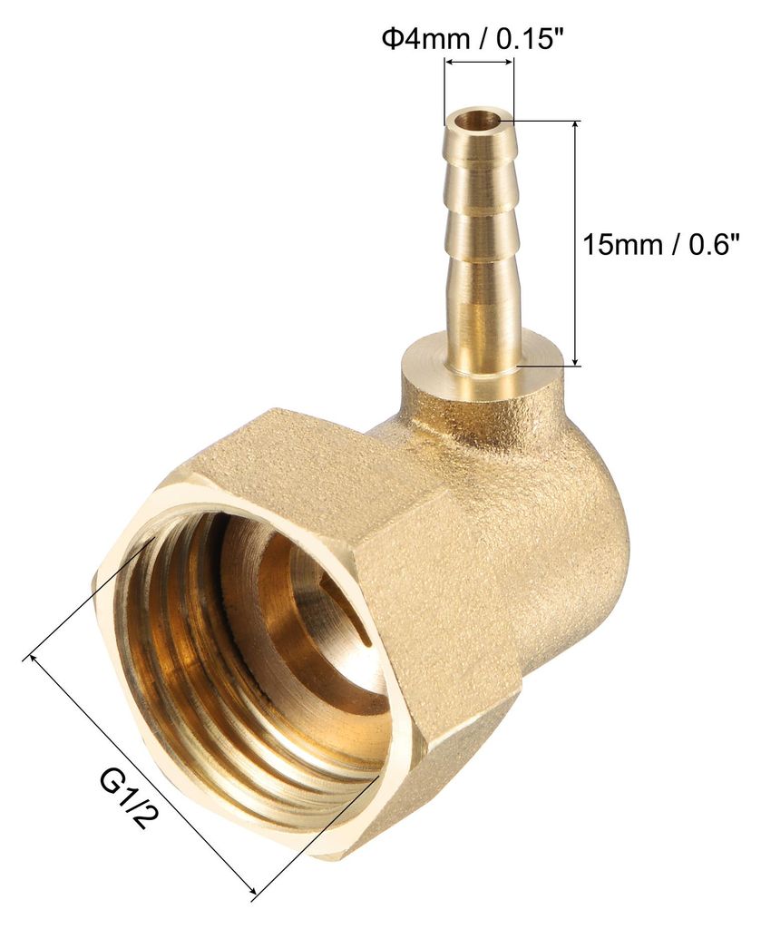 Messing Schlauch Widerhaken Passend zu Ellbogen, 4mm Stacheldraht x G1/2 Innengewinde Rohrverbinder fš¹r Wasser Kraftstoff Luft