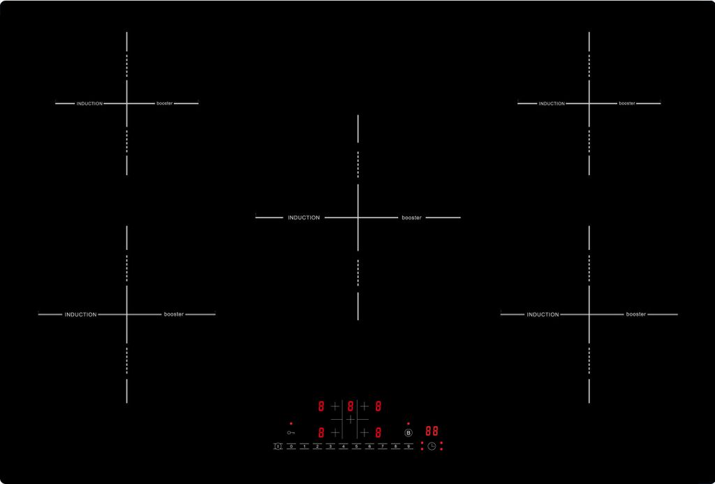 Acopino Glaskeramik Induktionskochfeld mit Power Booster autark 77cm Einbaukochfeld KMI5 mit Sensor Touch Control, 5 Kochzonen