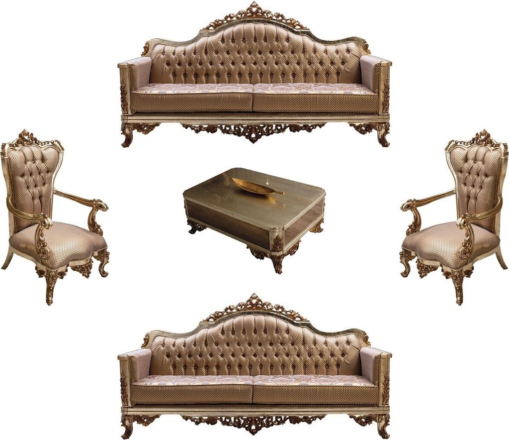Casa Padrino Luxus Barock Wohnzimmer Set Kupfer / Antik Silber / Gold - 2 Barock Sofas & 2 Barock Sessel & 1 Barock Couchtisch - Luxus Wohnzimmer M...