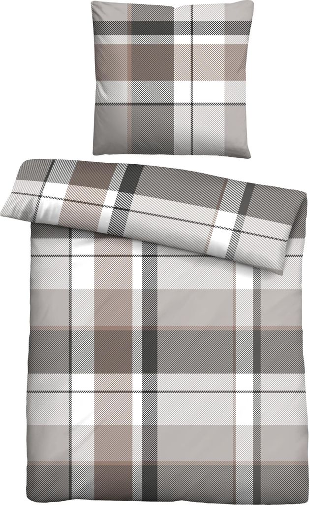 Traumhaft schlafen - Castell - Markenbettwäsche Feinbiber Bettwäsche 0306725 KARO GROß color: taupe, size: 1x 135x200 cm + 1x 80x80 cm