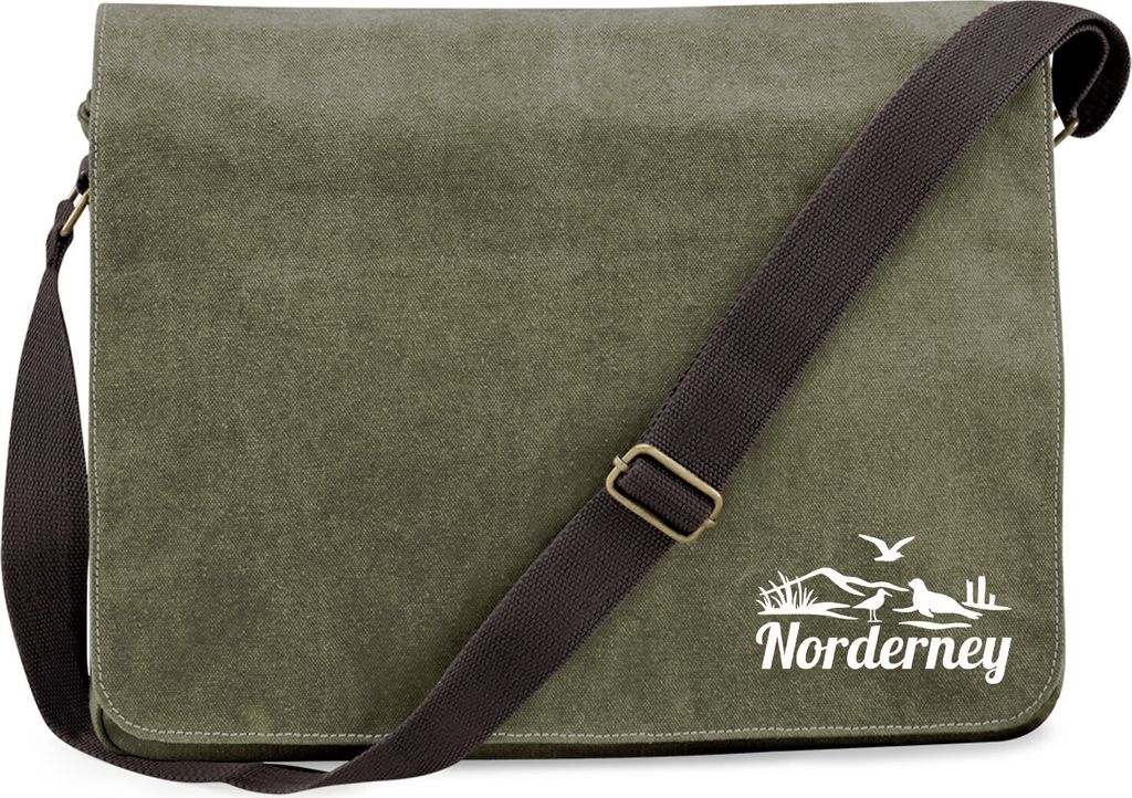 Huuraa Umhängetasche Norderney Strandmotiv 14 Liter Military Green Canvas Laptoptasche Geschenkidee
