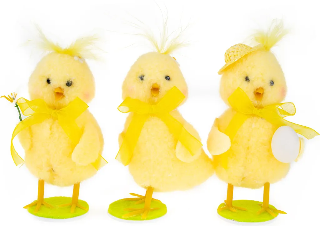 Lot de 3 poulets de Pâques 11cm coloris assortis - Déco haute qualité