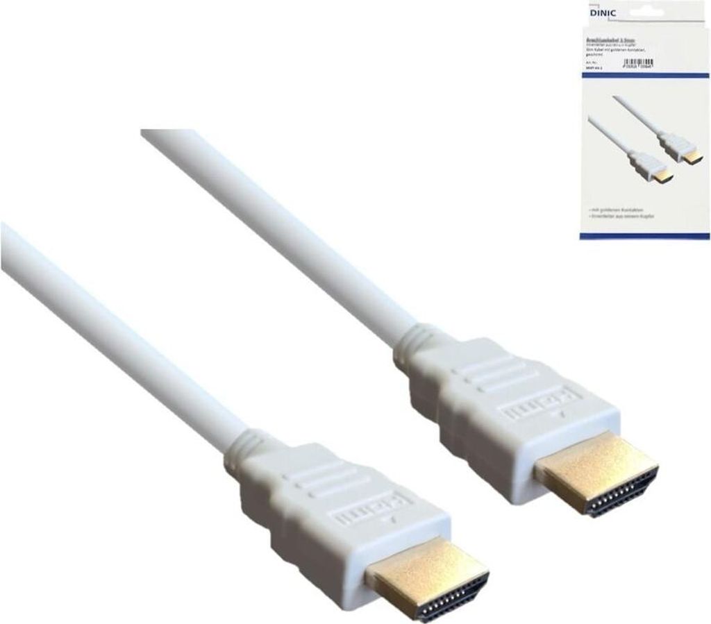DINIC HDMI Kabel 19-pol A Stecker auf A Stecker, High Speed, 2 m, Weiß