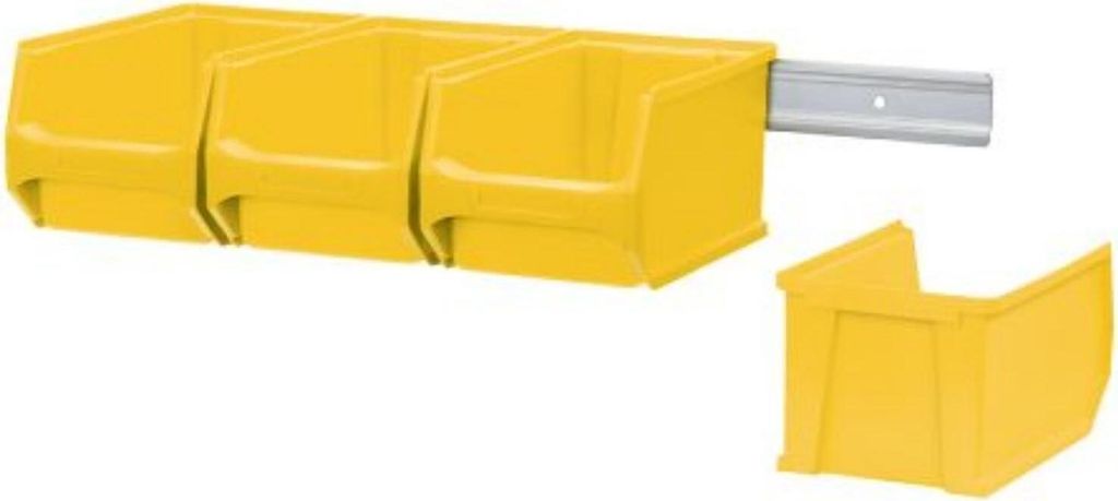 Wandleiste mit 4x Gelbe Sichtlagerbox 3.0 | HxBxT 12,6x60,5x23,6cm | Wandhalterung, Kleinteileaufbewahrung, Sortimentsboxhalterung