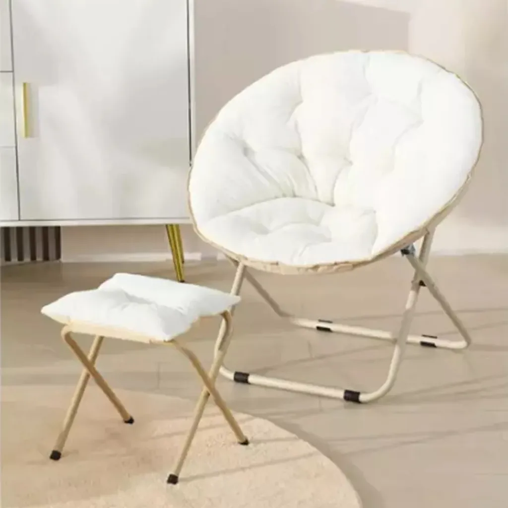 Fauteuil de camping Moonchair soucoupe avec tabouret de pied - Blanc - 2
