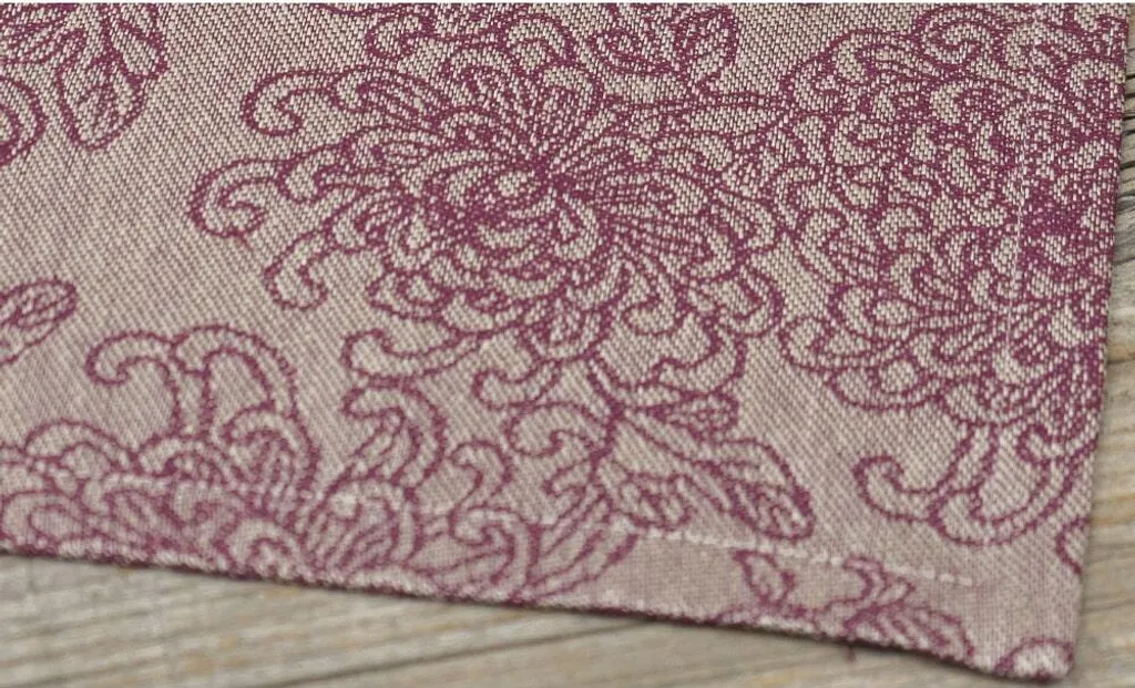 Tovaglia CLEO fiori paisley viola, lino e cotone, in 147x180 cm