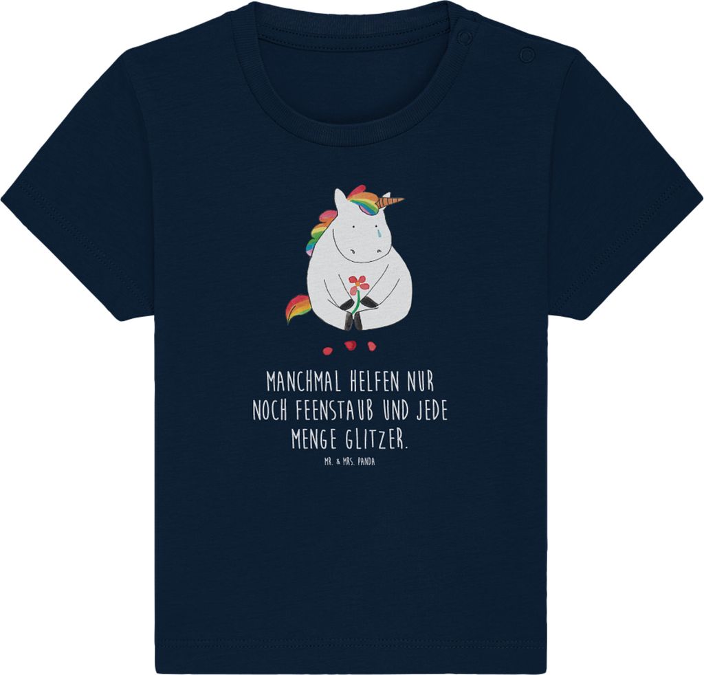 Mr. & Mrs. Panda Babyshirt Einhorn Traurig 12. - 18. Monat - French Navy - Geschenk, T-Shirt, Kinder Oberteil, Baby Shirt, Trauer, Blume, Einhörne...