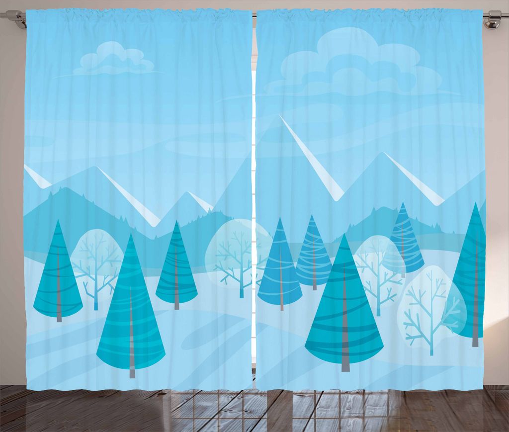 ABAKUHAUS Northwoods Rustikaler Gardine, Weihnachten Pines Alpen, Schlafzimmer Kräuselband Vorhang mit Schlaufen und Haken, 280 x 175 cm, Blassbla...