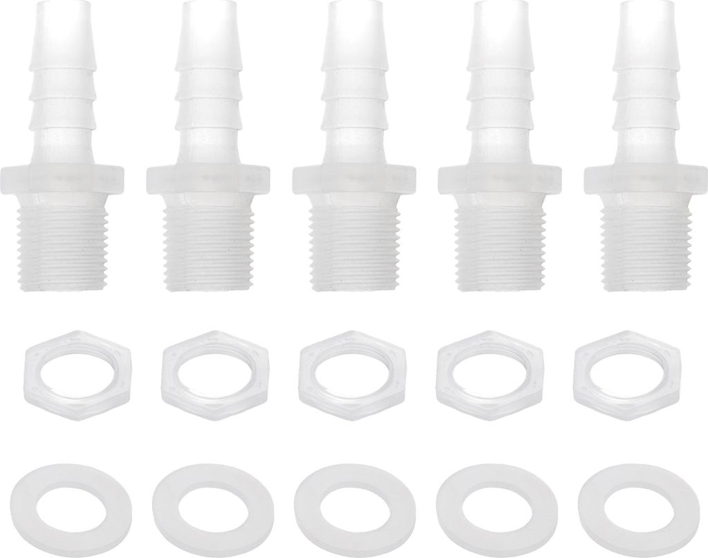 1 Set Aquarium Plastic Hose Barb Fitting 3/8" Barb G3/8 NPT Male Hose Adapter Clear PP