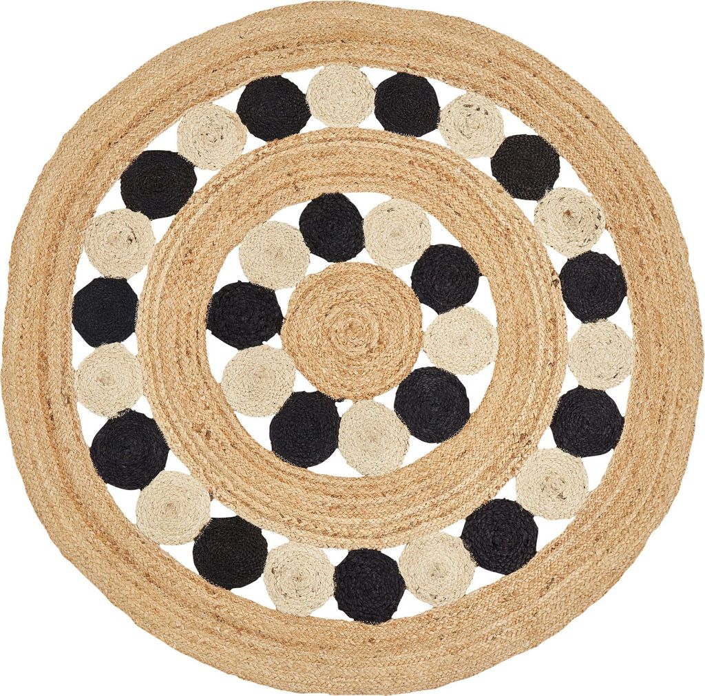 BELIANI Teppich Beige und Schwarz Rund ø 140 cm Rustikaler Boho Spirale Geflochtene Handgefertigt Natur Jute Schlafzimmer Wohnzimmer