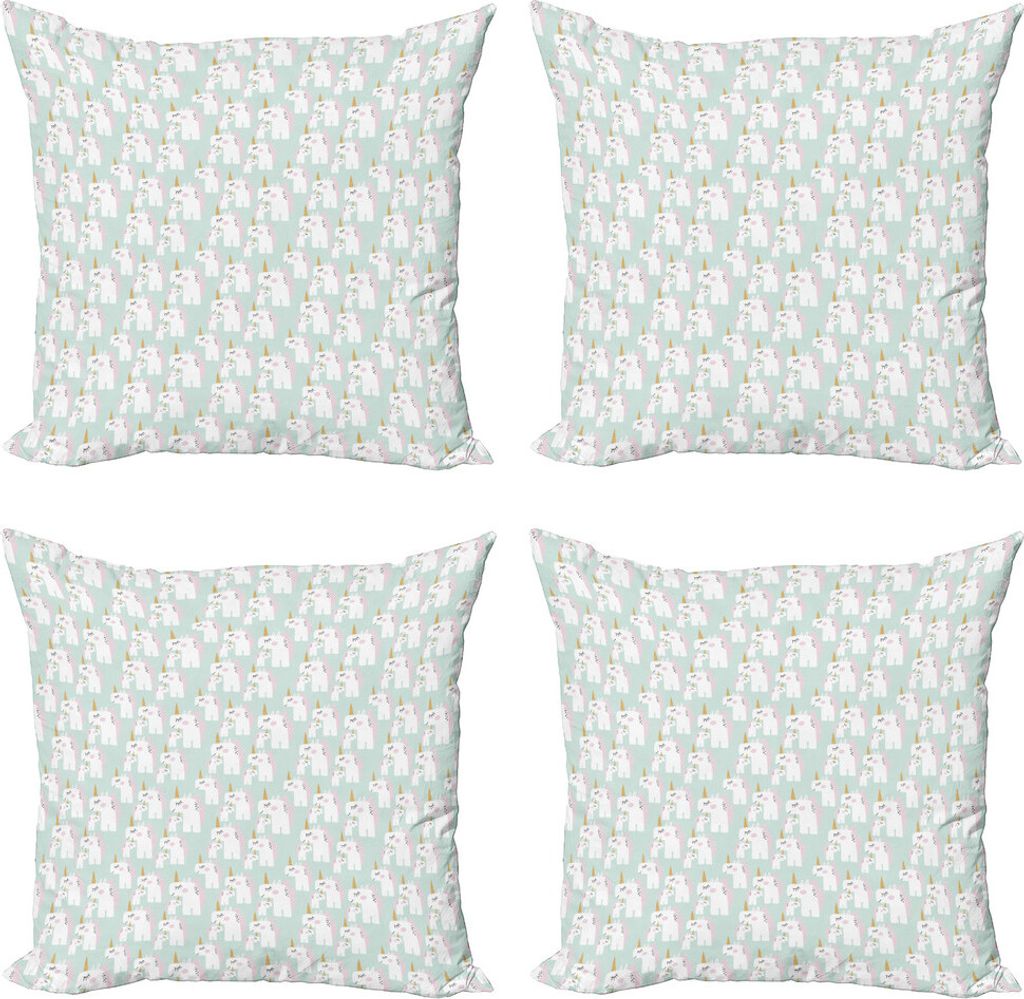 ABAKUHAUS Einhorn Kissenbezug Set (4 Stück), Mythische Pferde Hörner, Moderner Doppelseitiger Digitaldruck, 40 cm x 40 cm, Mehrfarbig