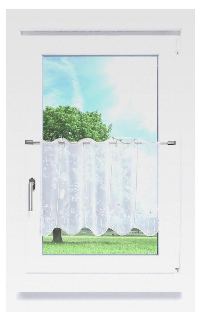 Scheibengardine Wiesenblumen (Bx H) 128cm x 45cm Grau/Hellgrau