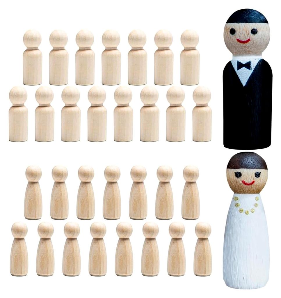 30 Stück DIY Holzfiguren zum Basteln – Unvollendete Holzpuppen zum Bemalen, 65 mm