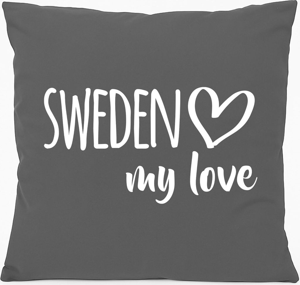 Huuraa Kissen Sweden my love 40x40cm mit Füllung Steel Grey Baumwolle Dekokissen Geschenkidee