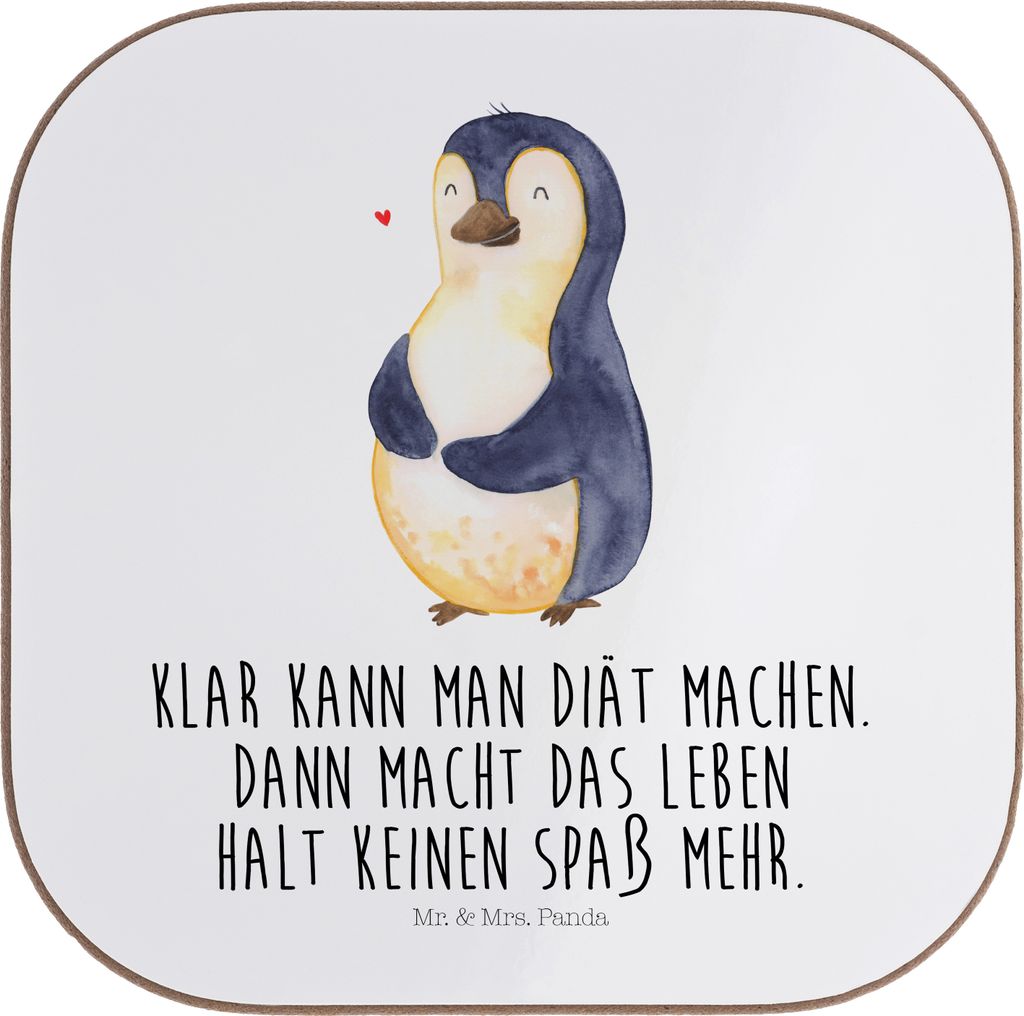 Mr. & Mrs. Panda Holzuntersetzer Pinguin Diät - Weiß - Geschenk, gläseruntersetzer, Bierbauch, Coaster, Motivation, Untersetzer Glas, Abnehmen, ...