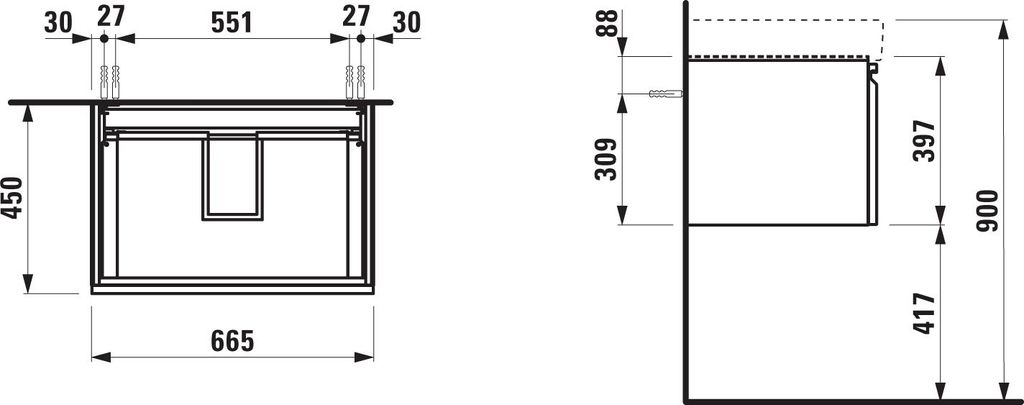 LAUFEN PRO S Waschtischunterschrank, 1 Schublade und Innenschublade, zu Waschtisch H810967, 665x450x390mm, H4834520964791