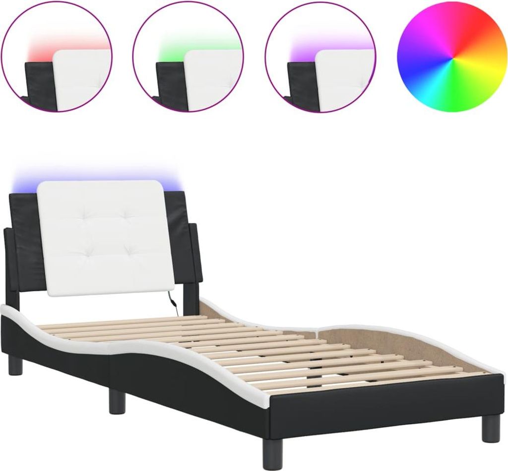 vidaXL Bettgestell mit LED ohne Matratze "Zadar" Schwarz und Weiß 90x190 cm